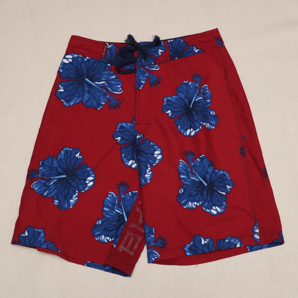 BKE WET Board Shorts Mens 29 Red Blue Hibiscus Floral Y2K Surf Swim